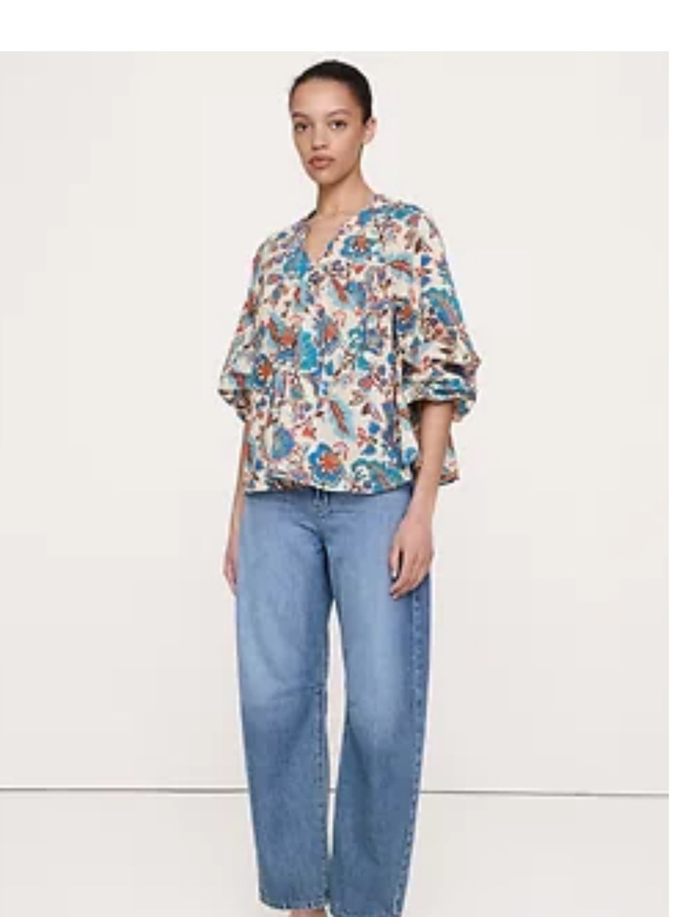 Banana Republic Multi Floral V-Neck Balloon Sleeve Blouse